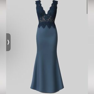 Elegant Lace Bodice Navy Blue Evening Dress